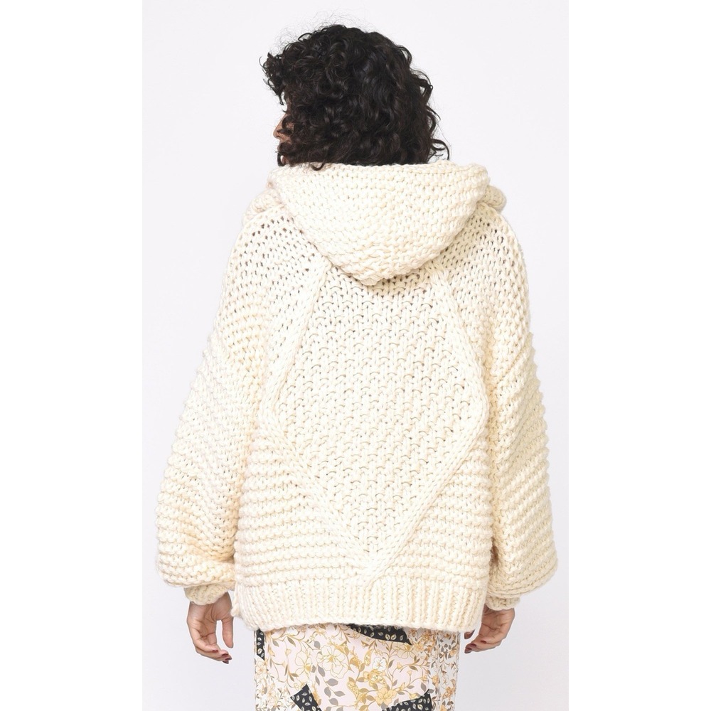 Greylin Anthropologie Chunky Cardigan Sweater With Hood Ivory Small Boho Comfy - Picture 2 of 9